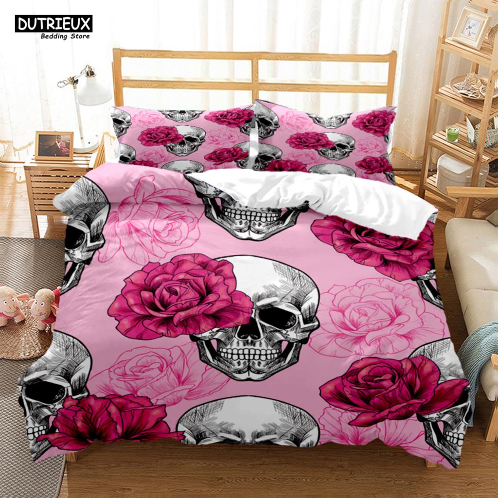 Mysterious Colored Skeleton Bedding Set, Skeleton Duvet Cover Set, Soft Comfortable Breathable Duvet Cover, Bedroom Guest Room