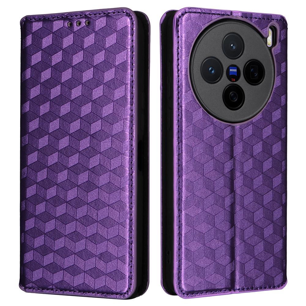 Кожаный чехол-кошелек для vivo X200s 5G с ромбовидным тиснением