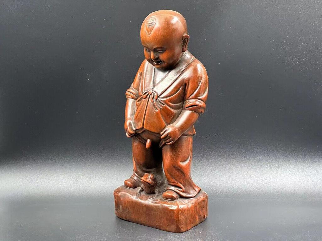 Китайская винтажная шкатулка из самшита, резная, изысканная статуэтка мальчика, деревянные фигурки, искусство