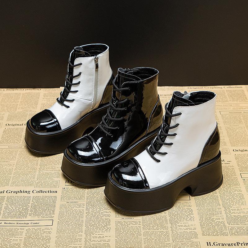 11cm Microfiber Women Mid Calf Motorcycle Booties Platform Wedge Super Thick Spring Autumn Winter Fashion Shoes