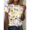 Женская футболка с коротким рукавом с цифровой 3D-печатью в виде плоского узора животных, в стиле харадзюку, повседневная, с круглым вырезом