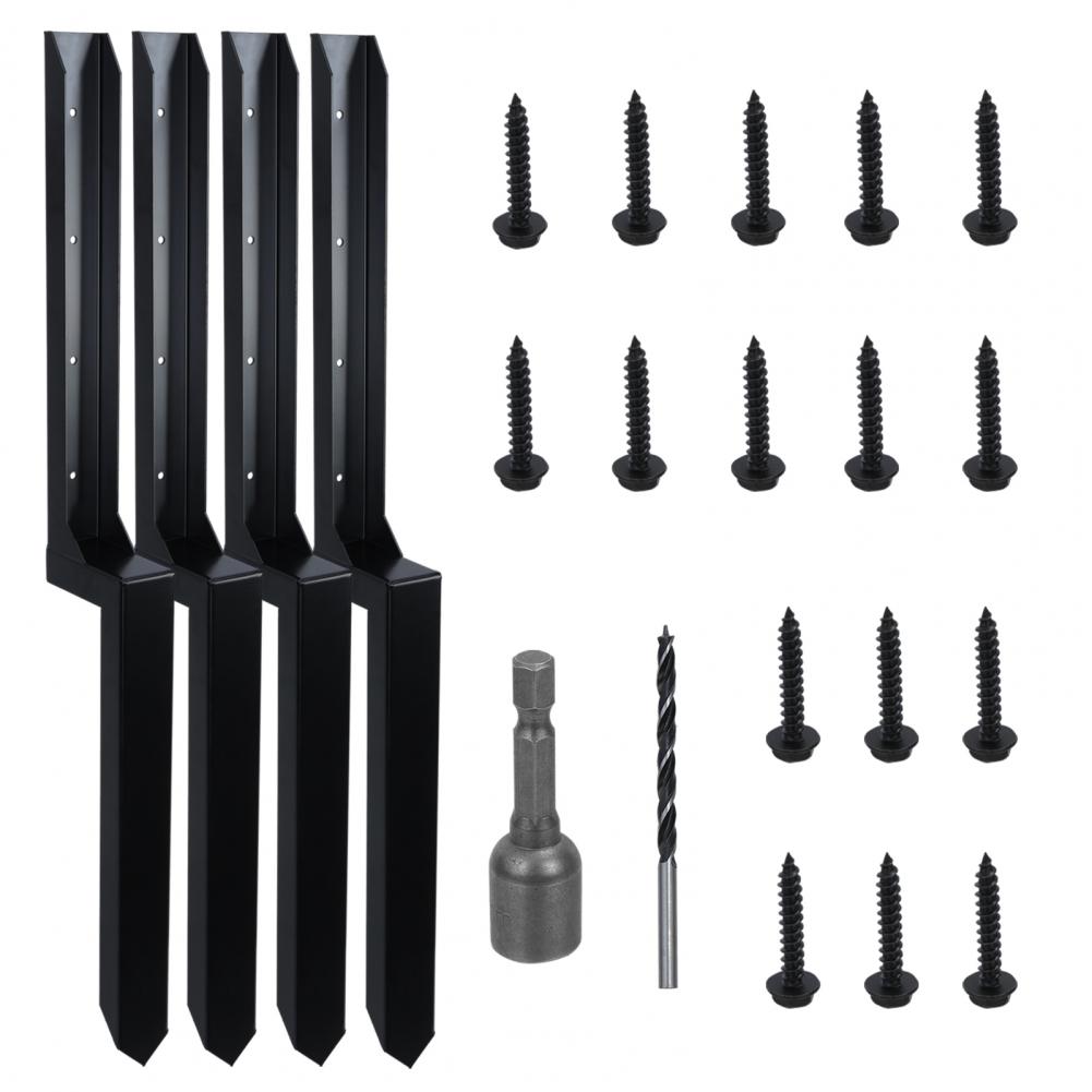4Pcs Fence Post Repair Stakes With Fixing Screws Heavy-duty Fence Back Support Kit Pointed Head Tilted Broken Wood Repair Tool