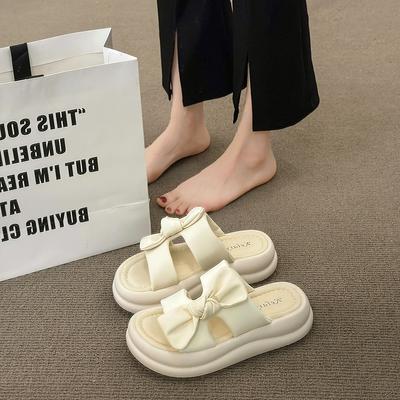 Новые модные летние сандалии на платформе для женщин с открытым носком, открытым бантом, круглым носком, пляжные шлепанцы