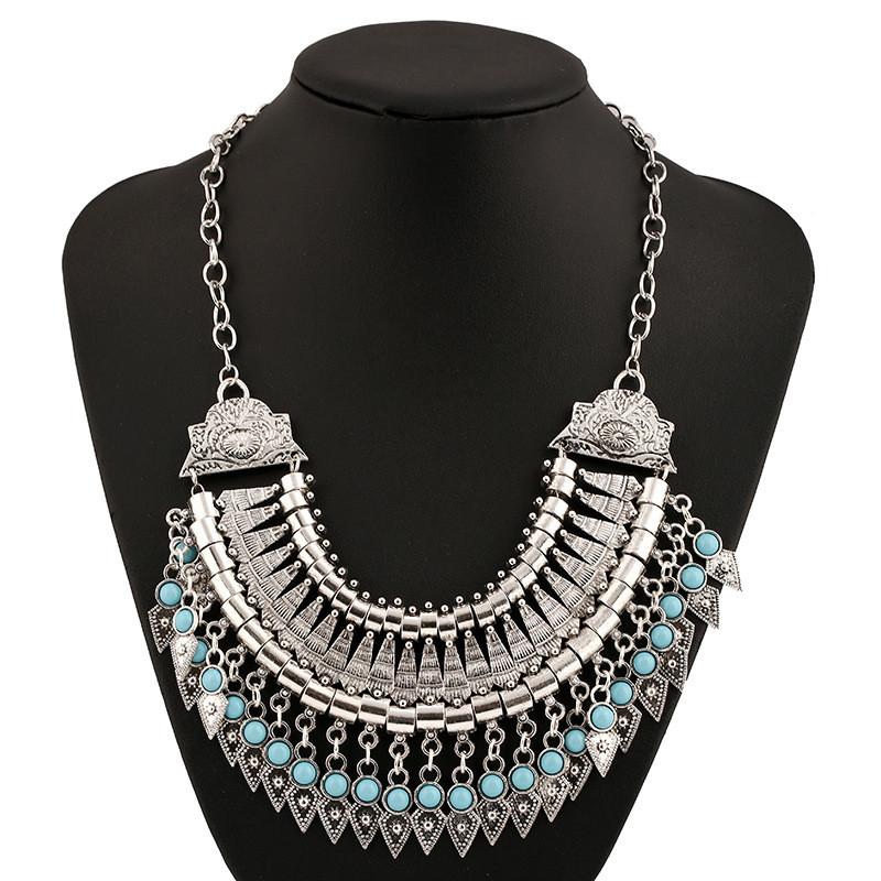 Style Ethnic Simulation Gemstone Decoration Tassel Design Women Necklace