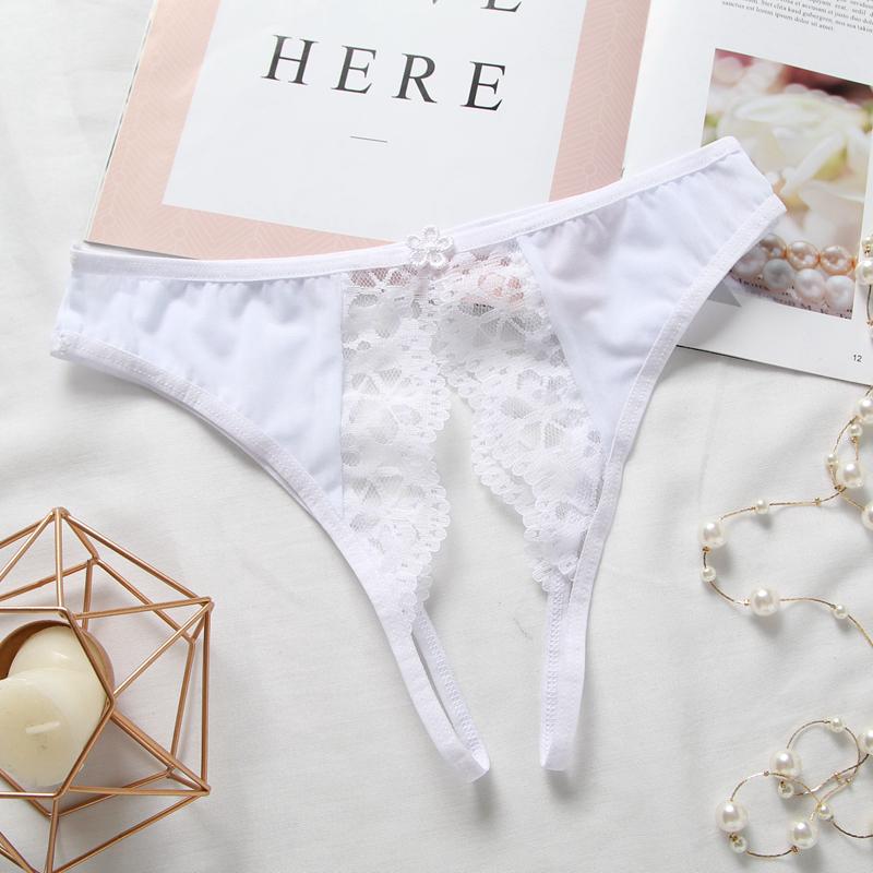 Sexy Lingerie Women's Panties Crotch Opening Transparent G-strings Thongs Hollow Out Solids Bowknot Underwear Women Lace Pantys