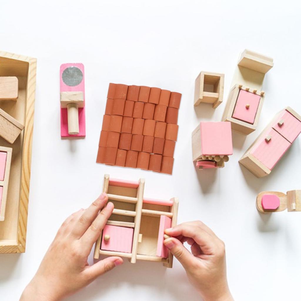 Миниатюрный набор для диорамы из кирпичной плитки Toyvian Миниатюрная кирпичная блочная плитка Миниатюрная модель кирпичной черепицы для крыши Детали мини-кирпичной диорамы Сцена из плитки для строительства своими руками