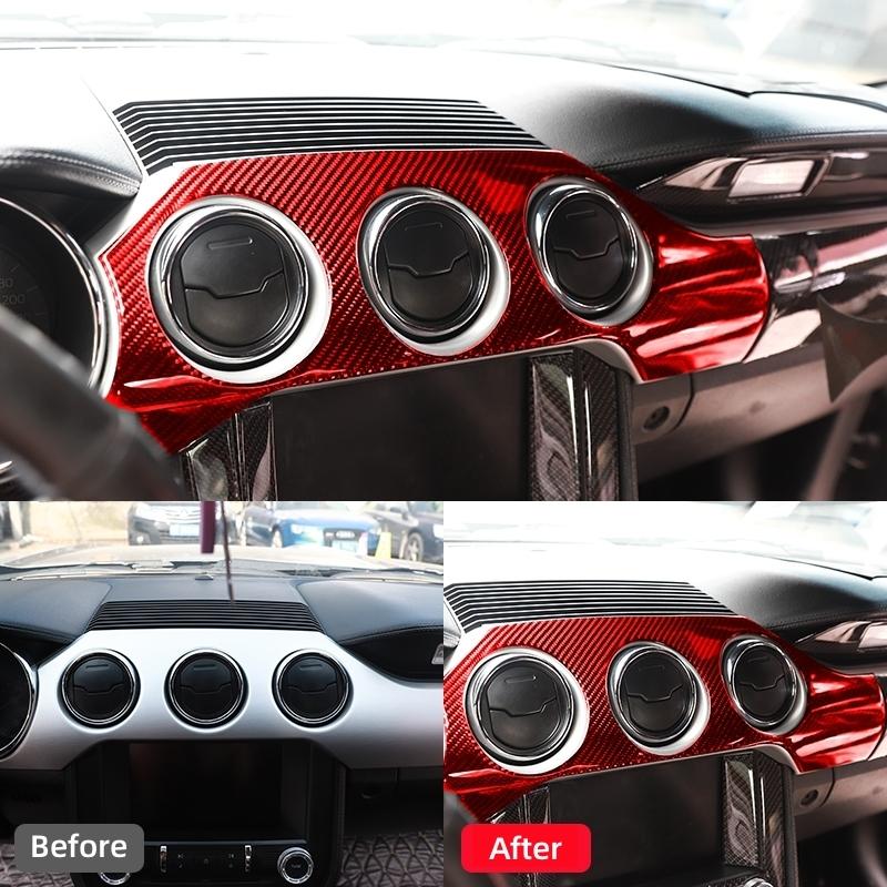 For Ford Mustang GT 2015-2021 Accessories Carbon Fiber Interior Car Dashboard Panel Cover Trim Sticker Decal Decoration Frame