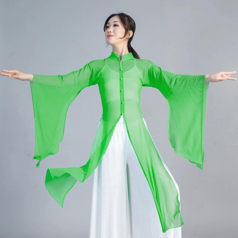 Классическая танцевальная одежда для выступлений, женская элегантная одежда, древнекитайский стиль, рифмованная одежда для танцев с широкими рукавами из волшебной ткани