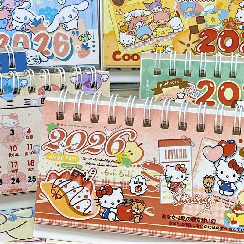 Hello Kitty 2026 Calendar Sanrio Long Desk Calendar Ornament Cartoon Kawaii Planner Agenda Daily Monthly Stationery Supplies