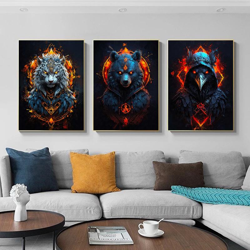 Vintage Wild Animal Belief Wolf Bear Fox Landscape Dark Gothic Art Poster Canvas Painting Wall Art Print Picture Room Home Decor