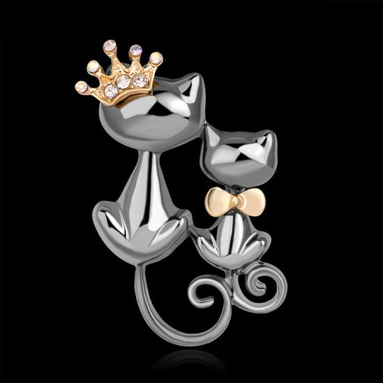 Fashion Jewelry Shiny Cute Double Cats Kitten Crown Brooch Pin Gift