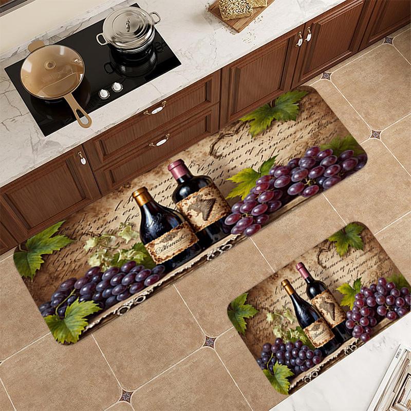 Modern Wine Pattern Kitchen Rug - Soft Comfort Area Mat - Home Decor Runner for Bedroom Living Room Laundry Bathroom Door Mat