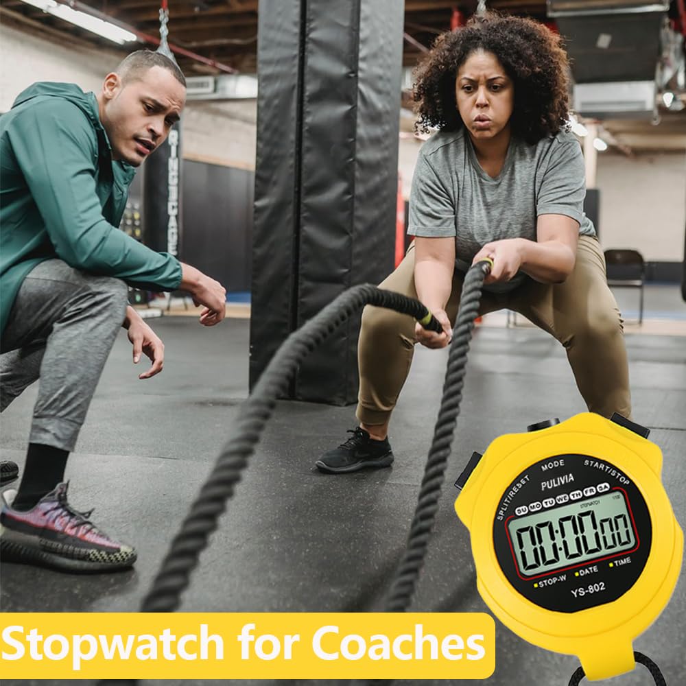 PULIVIA Sports Stopwatch Single Lap Split Digital Stopwatch for Sports Kids and Yellow Timer, Coaches, Swimming, Running,