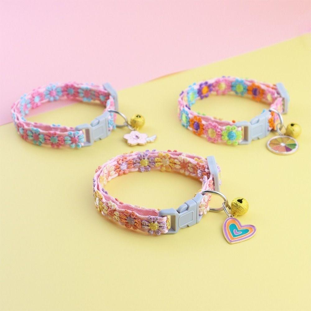Candy Color Cat Necklace With Bell Pendant Pet Accessories Cute Puppy Neck Strap Cat