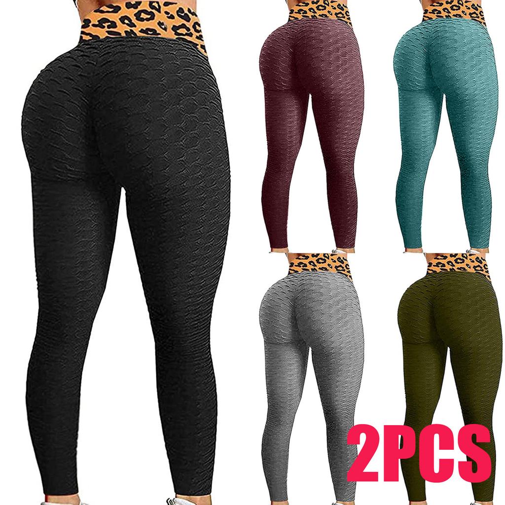 2PC Women Fashion Print Yoga Pants Plus Size Casual High Waist Sport Pants