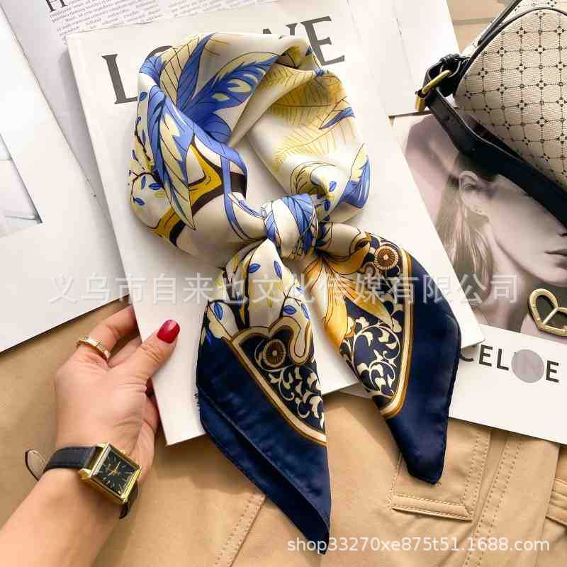 Versatile fashion floral 71 imitation silk square scarf scarf high-end polka dot neck silk scarf rhombus spring