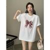 Lower clothes missing short-sleeved t-shirt women's summer Korean loose medium and long large version top 2026 new dress