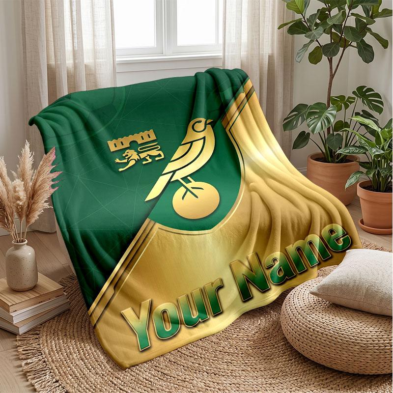 Norwich City Custom Name Text Flannel Blanket Soccer Logo Personalized Fleece Throw Blanket Special Gift For Sofa Bedroom Home