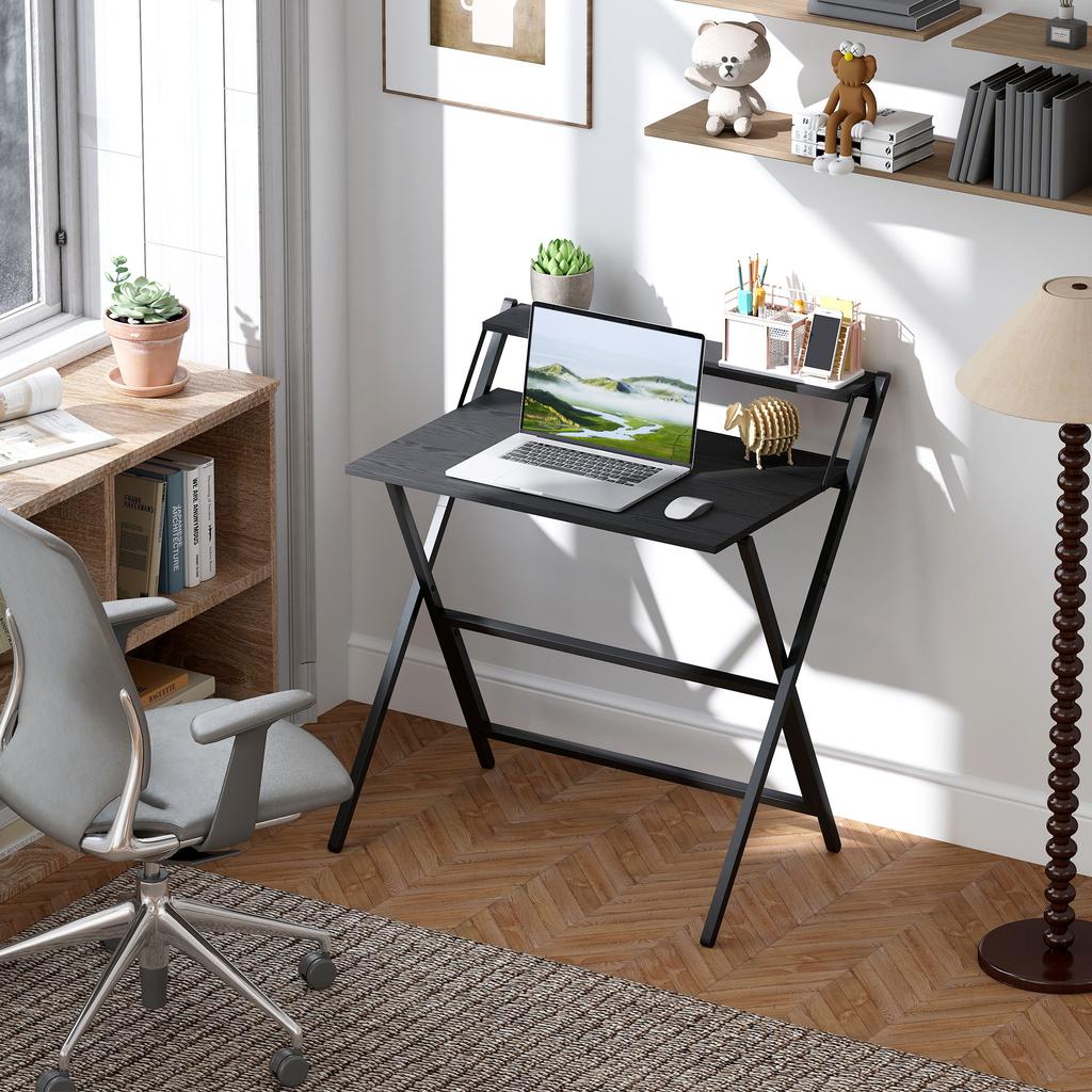 81.5 Cm Folding Computer Desk With Monitor Shelf Black