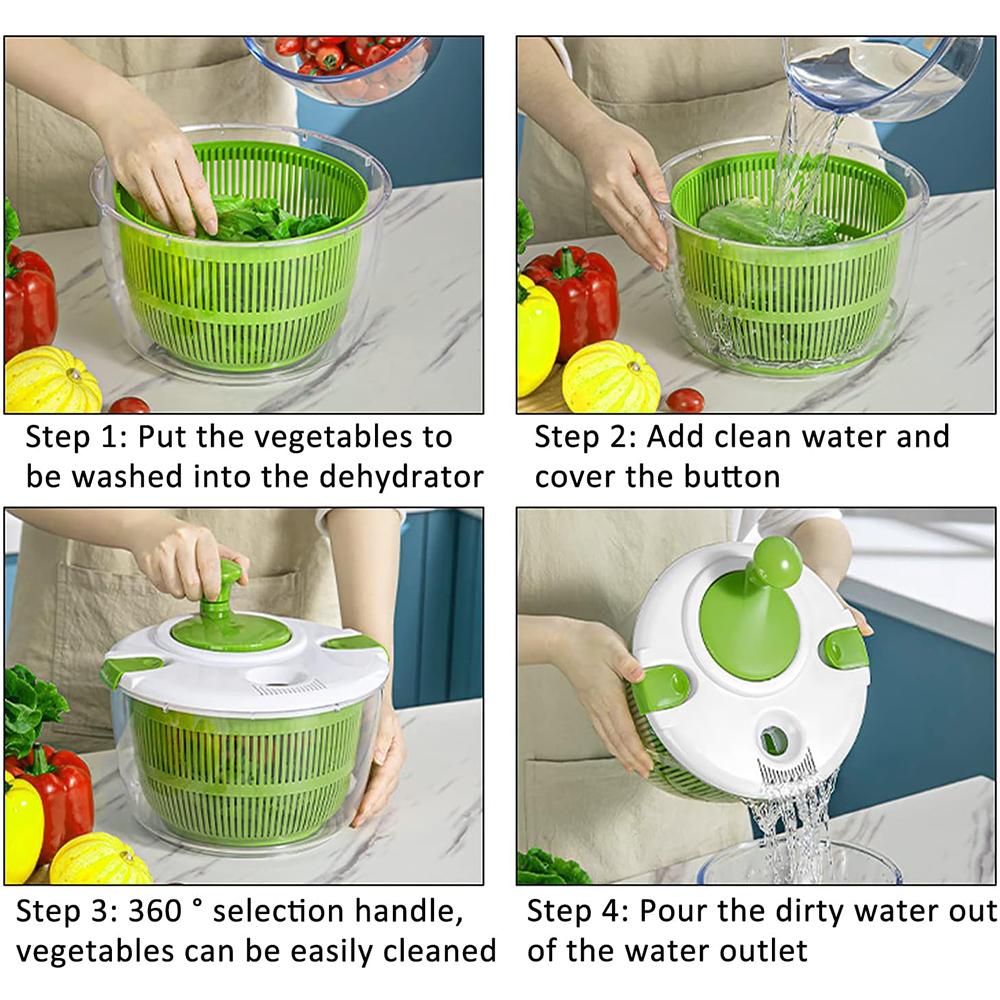 LMETJMA 5 L Large Salad Spinner Vegetable Washer Dryer Drainer Strainer with Bowl Colander Multi-Use Lettuce Spinner JT252