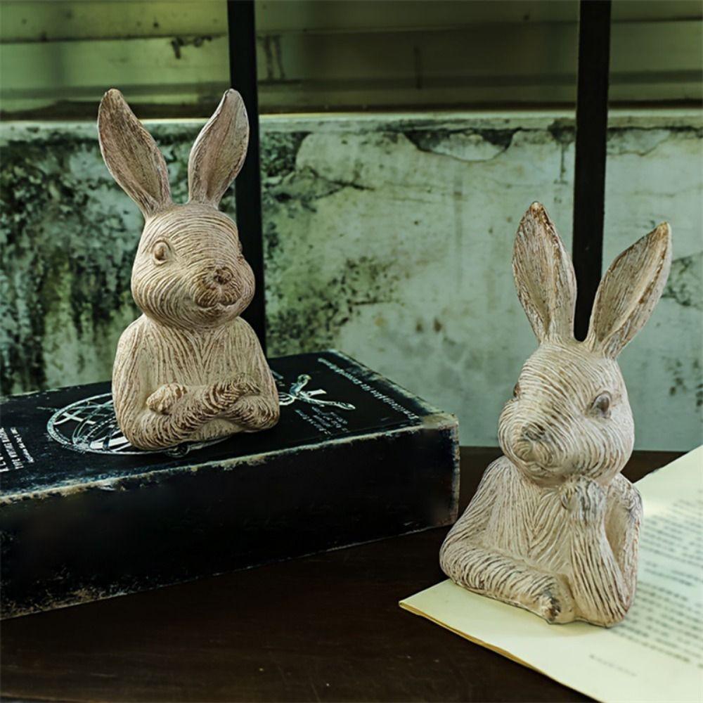 2 шт., ручная работа, полудлинные украшения в виде кролика, сельские украшения из смолы, фигурки кроликов, домашний декор