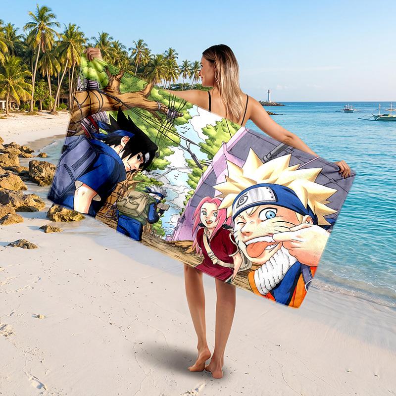 Naruto Printed Swim Towel, Portable Water Absorbent Towel for Beach Camping Daily Bathroom Use