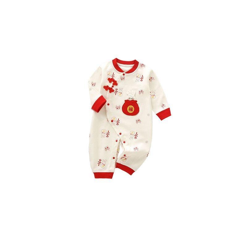 France Arielle De Pinto Baby Spring and Autumn Red New Style Baby One-Piece Romper Pure Cotton Full-Month Outfit