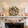 Bohemian Simulation Pink and White Flower Wreath with Branches and Leaves | Rural Farmhouse Style Plastic Flowers