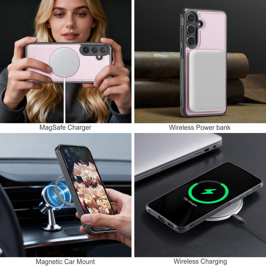 For Samsung Galaxy S25 Magnetic Case JEEHOOD J10 Leather Back Phone Cover with Detachable Card Holder Kickstand