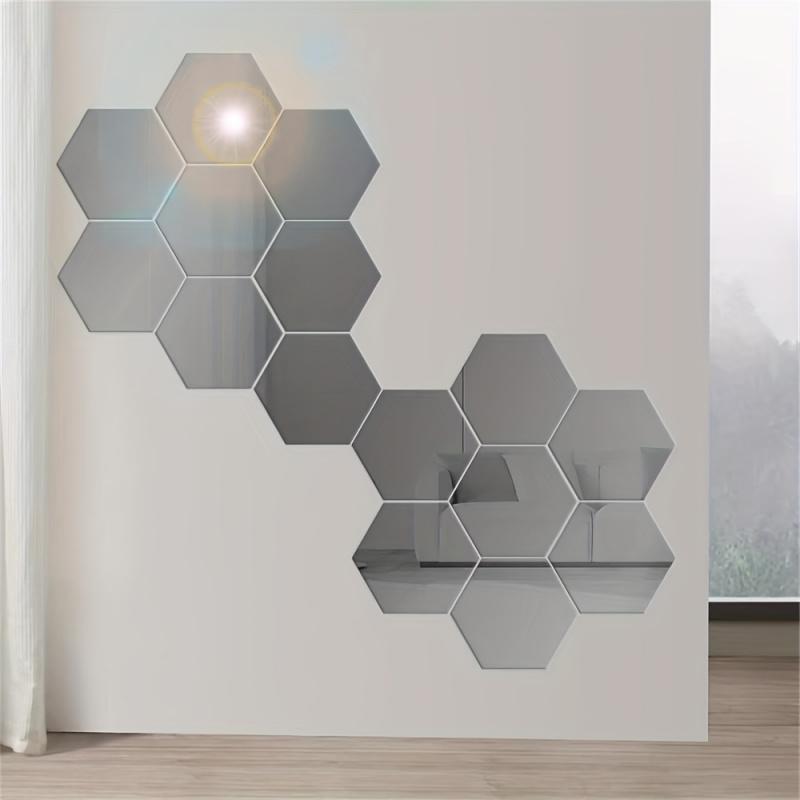 DIY Removable Hexagonal Mirror Wall Stickers - 12PCS/Lot Geometric Solid, Built-in Adhesive, Home Decoration