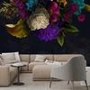 Индивидуальная фреска Ретро Цветок Черный фон Настенное украшение Живопись Отель Кабинет Спальня Обои Papel De Parede 3D
