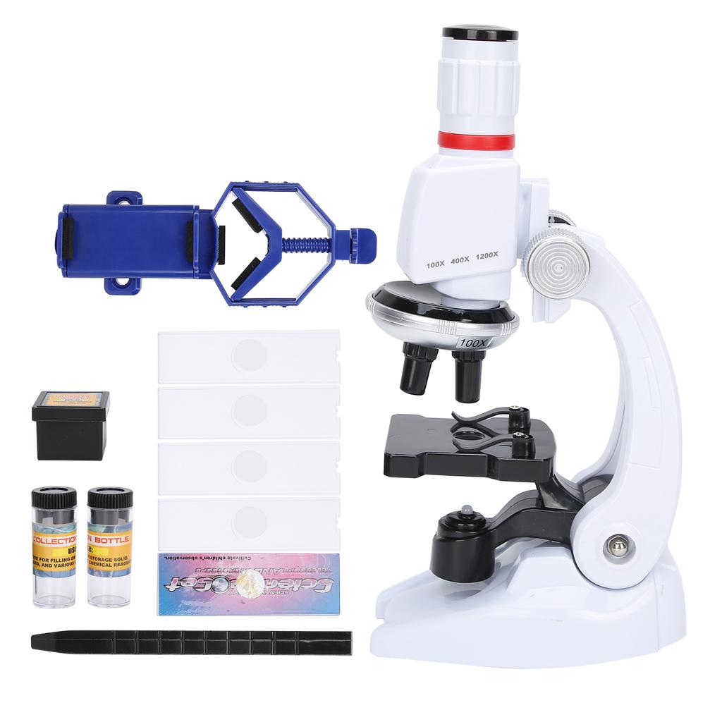 Children Microscope Set with Mobile Phone Holder Simulation High Definition 1200X