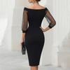 Женское bodycon платье-сетка с открытыми плечами, пэчворк, элегантное, облегающее, midi, с прозрачными рукавами, для летних вечеринок