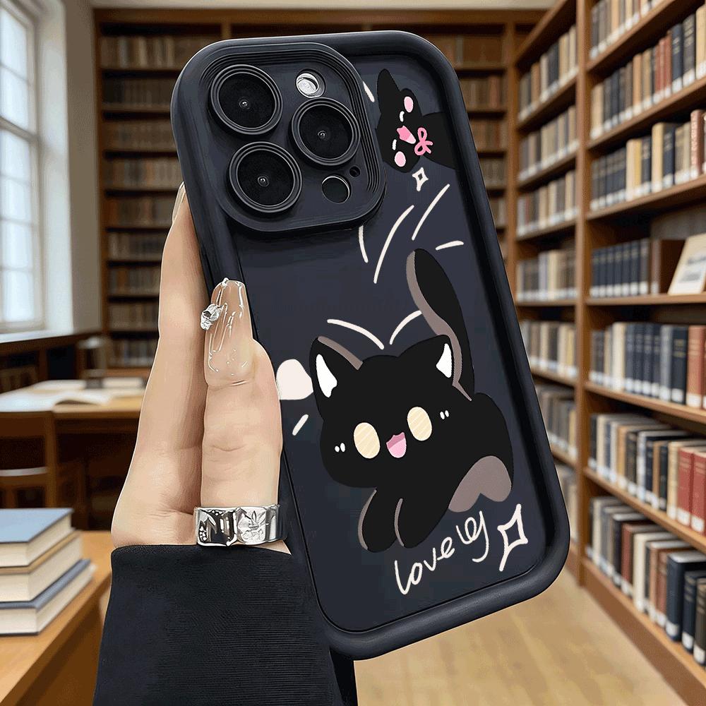 Милый Чехол для Телефона с Черными Котами для iPhone 17 16 15 14 13 12 11 Pro Max Plus, Защитный Гелевый Гибкий, Противоцарапающийся