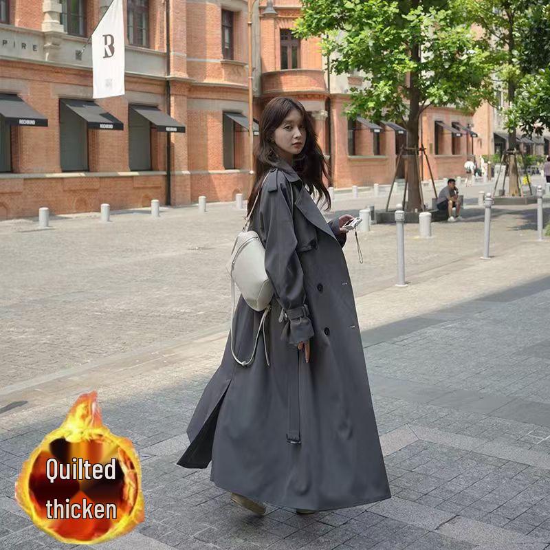 Женский высокий удлиненный серый тренч, весна-осень 2025 новый стиль, повседневная верхняя одежда до щиколотки