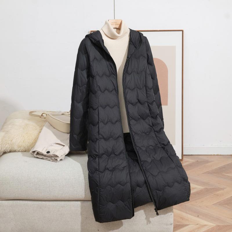 2025 Women's Slim Fit Wave Pattern Down Jacket with Hood