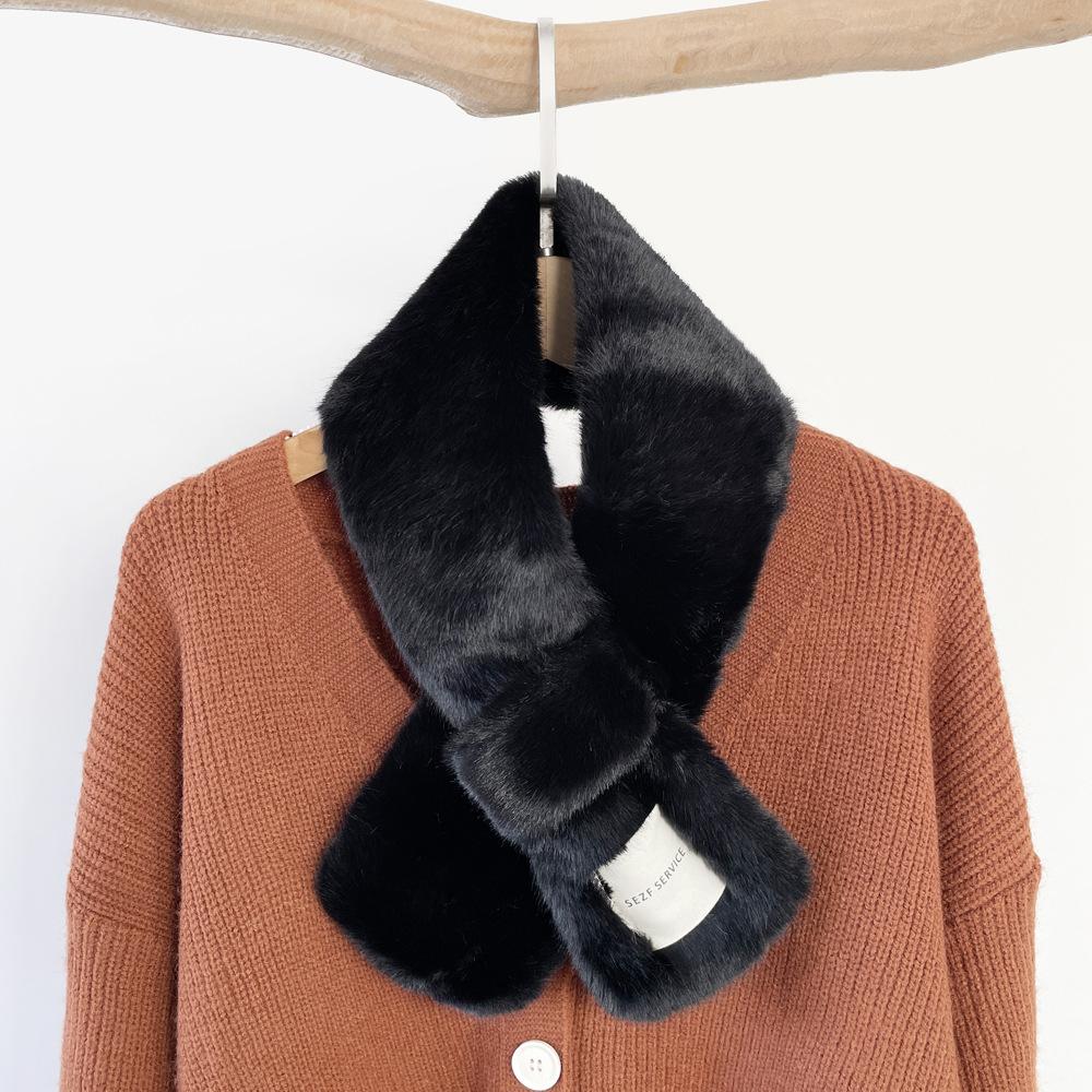 Soft Waxy Wind Thickened Solid Color Fluffy Scarf To Keep Warm Imitation Rex Rabbit Hair Cross Scarf Plush Collar Women