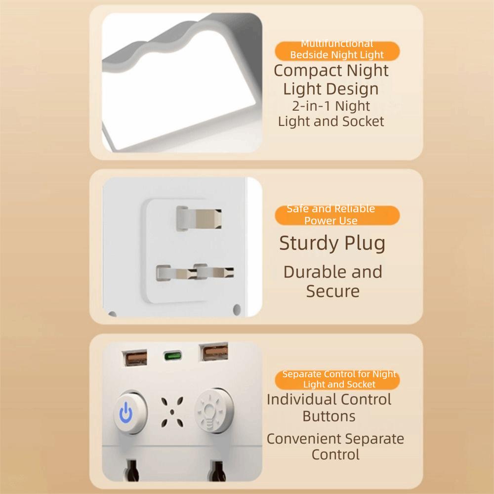 Universal Socket Night Light Socket Converter Warm White LED Outlet Power Strip  Kitchen