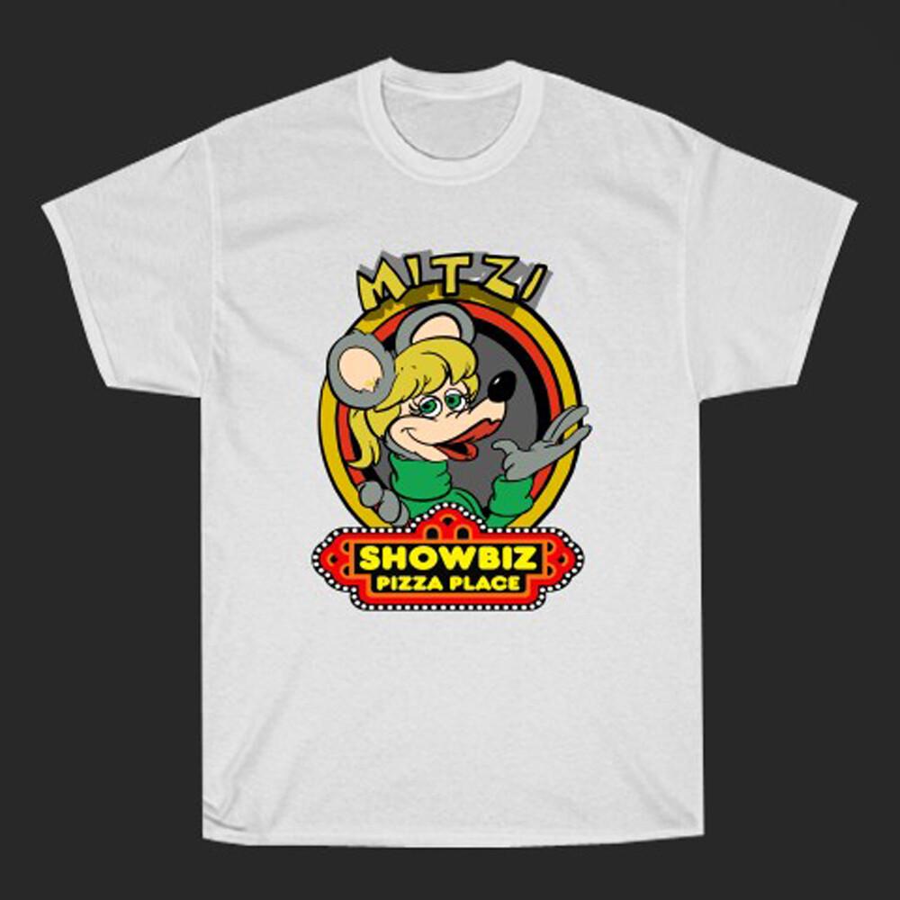 Mitzi Mozzarella Showbiz Pizza Men#039;s White Size S to 3XL Unisex T-Shirt