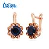 LSOOYH Clip Earrings Rose Gold Color Fashion Earring For Women Black Cubic Zirconia Hollow Flower Stud Earrings Jewelry