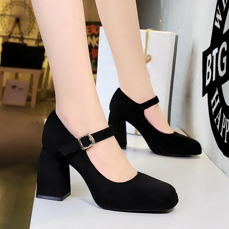 Fashion New Fashion High Heels Womes Pumps Autumn Thick Heel Work Shoes Versatile High Heel Shoes Black Fashion Women Shoe Zapatos Mujer