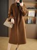 Caramel Double-Faced Cashmere Women's Mid-Length Wool Coat - 2023 Autumn/Winter, Slim Fit with Waist-Cinching Design.