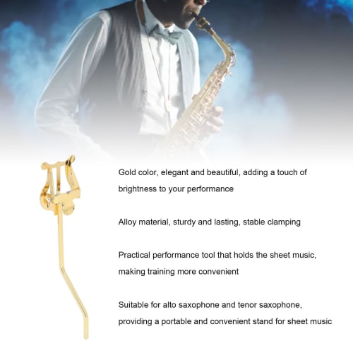 Music Stand for Marching Sheet Music, Alto Saxophone, with Music Clip, Alloy Material, Gold, Sheet Music Accessory