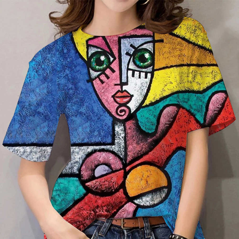 Футболка с круглым вырезом, женская летняя повседневная рубашка с принтом большого размера, топы, свободная винтажная женская футболка, уличная одежда Y2K, одежда с короткими рукавами 6XL