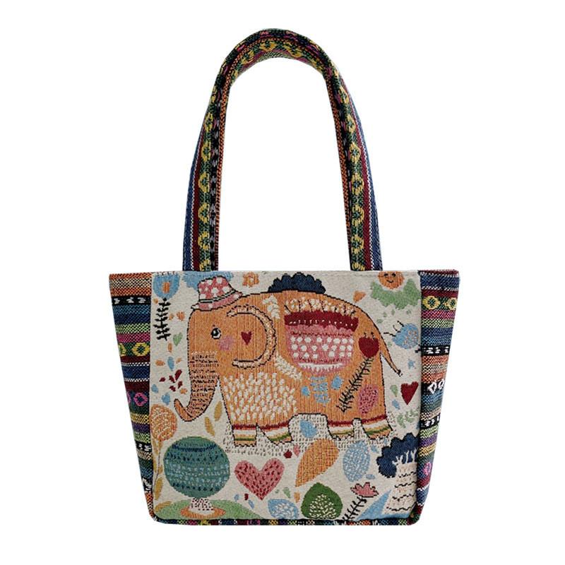 Elephant Cat Rabbit Pattern Nylon Shoulder Bag With Inner Compartment For Casual Outings