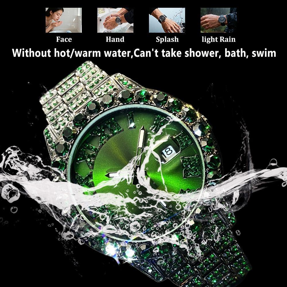Luxury Diamond Watch for Men Fashion Bling Iced Out Day Date Watches Hip Hop Stainless Steel Quartz Man Clock