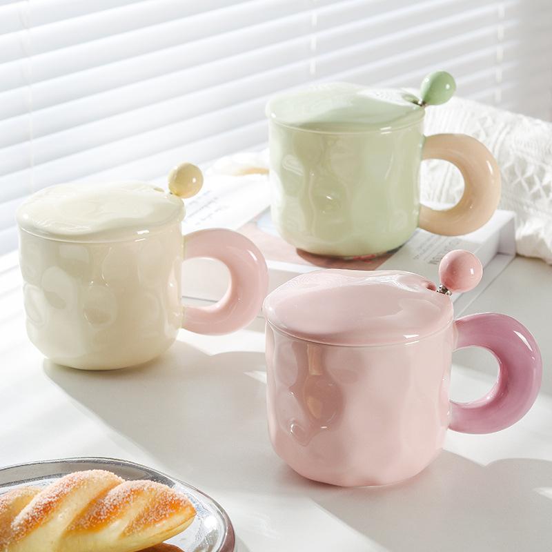 Milk Fufu Mug with Lid Spoon Cute Girl High-looking Ceramic Coffee Cup Couple Office Breakfast Cup