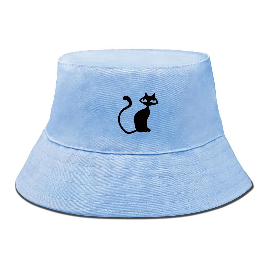Bucket Hat With Black Cat Print , Animal Fisherman Hat Hip Hop Summer Foldable Fishing Cap