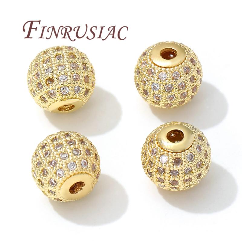 6 мм 8 мм 10 мм Бусины-разделители Латунь с покрытием 18 карат Золотом, Бусина с цирконом, Разделитель для бусин, Материалы для изготовления бижутерии своими руками, Аксессуары для браслетов