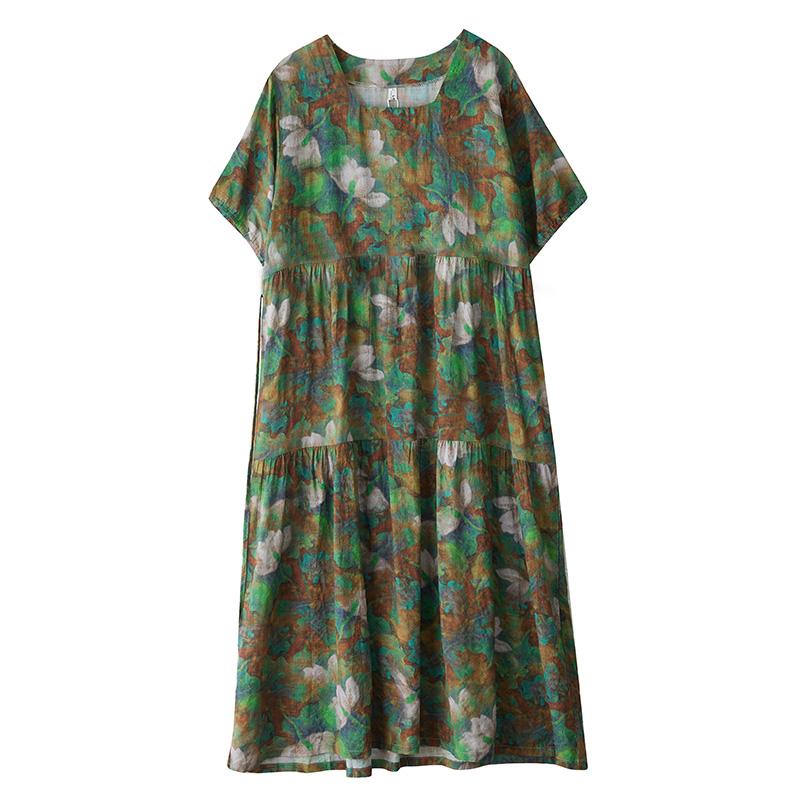 Dimanaf 2025 Summer Women Plus Size Dress Vintage Printing Flower Casual Loose Long Holiday Dress New Oversized